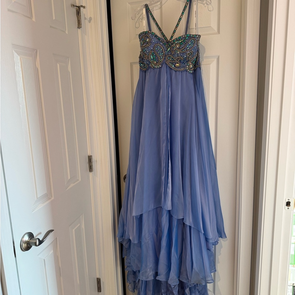 Sherri Hill Blue Spaghetti Strap Sleeveless Gown